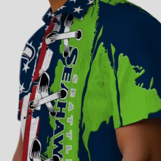 Seattle Seahawks Blue Hawaiian Shirt, Stitched Flag Floral NFL Fan Apparel