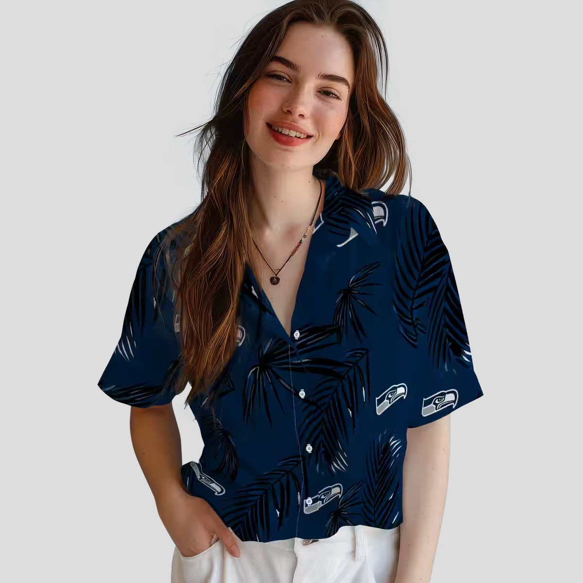 Seattle Seahawks Blue Palm Leaf Hawaiian Shirt, Aloha Summer Vacation Wear
