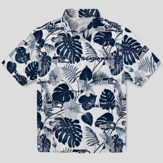 Seattle Seahawks Blue White Hawaiian Shirt, Tropical Plants NFL Fan Beach Shirt