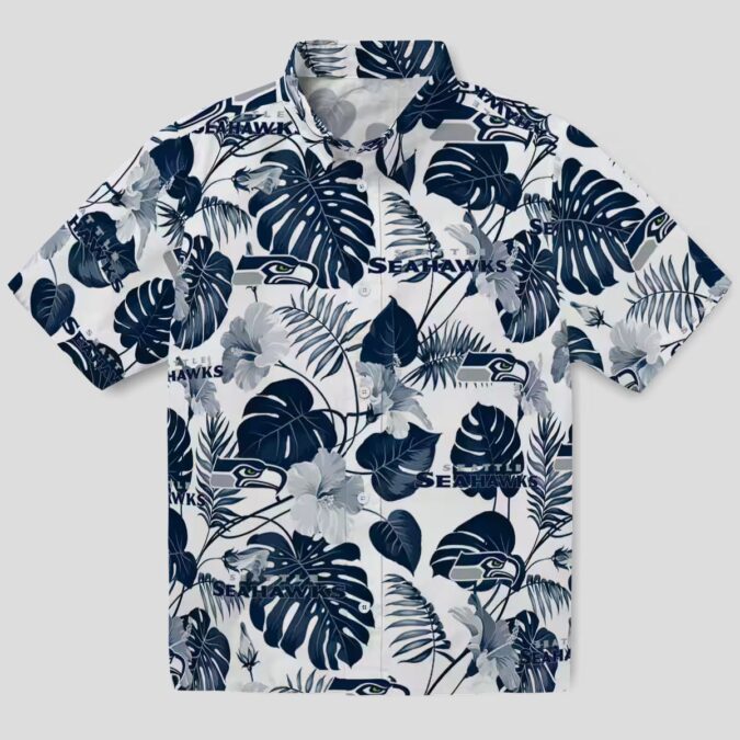Seattle Seahawks Blue White Hawaiian Shirt, Tropical Plants NFL Fan Beach Shirt