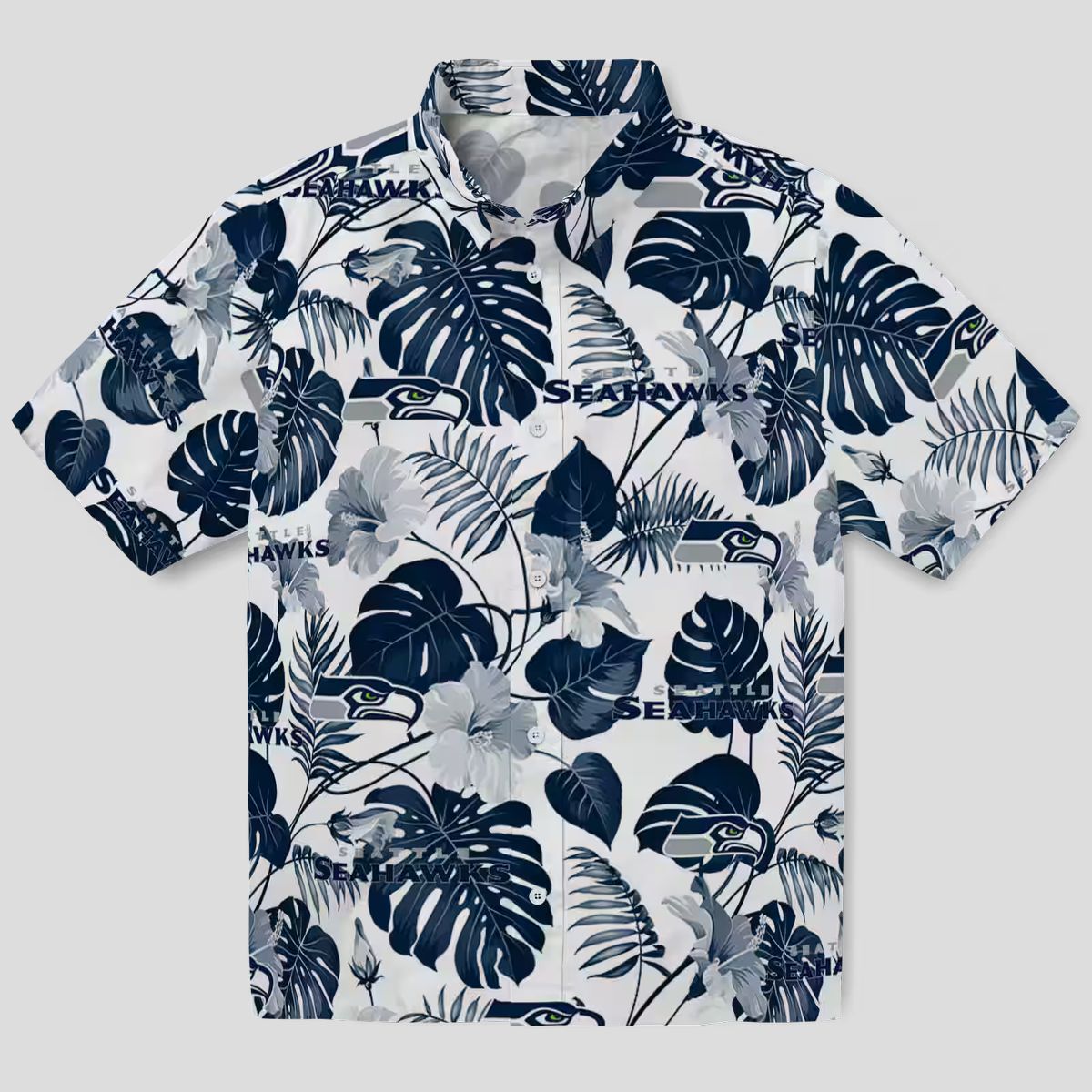 Seattle Seahawks Blue White Hawaiian Shirt, Tropical Plants NFL Fan Beach Shirt