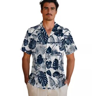 Seattle Seahawks Blue White Hawaiian Shirt, Tropical Plants NFL Fan Beach Shirt