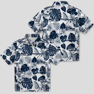 Seattle Seahawks Blue White Hawaiian Shirt, Tropical Plants NFL Fan Beach Shirt