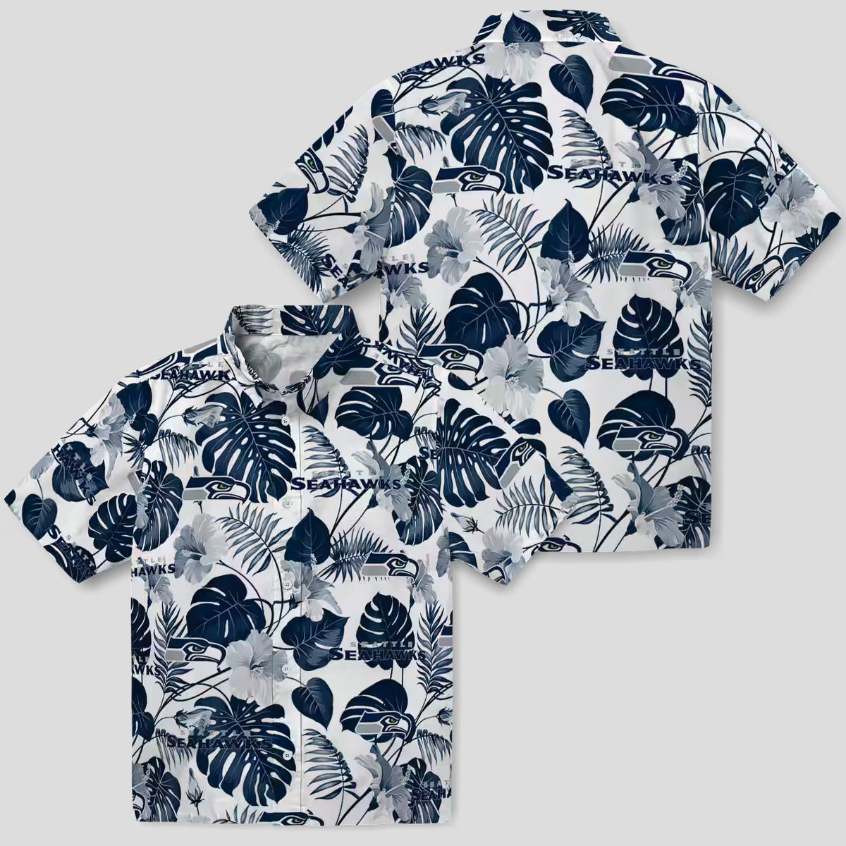 Seattle Seahawks Blue White Hawaiian Shirt, Tropical Plants NFL Fan Beach Shirt