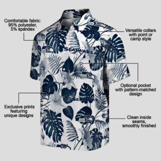 Seattle Seahawks Blue White Hawaiian Shirt, Tropical Plants NFL Fan Beach Shirt