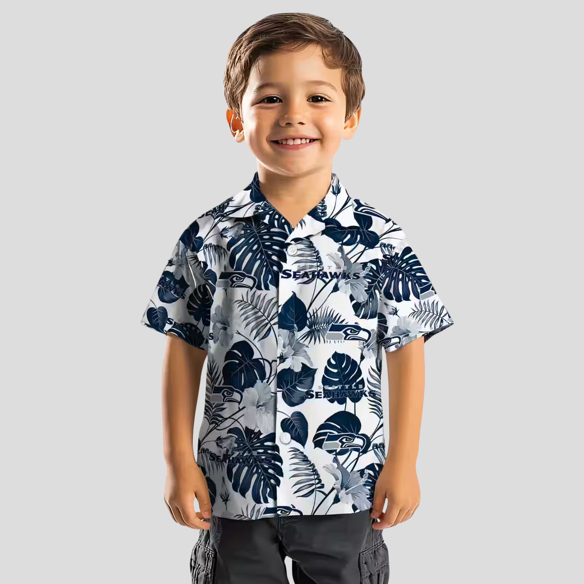 Seattle Seahawks Blue White Hawaiian Shirt, Tropical Plants NFL Fan Beach Shirt