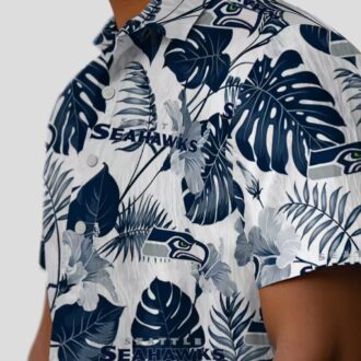 Seattle Seahawks Blue White Hawaiian Shirt, Tropical Plants NFL Fan Beach Shirt