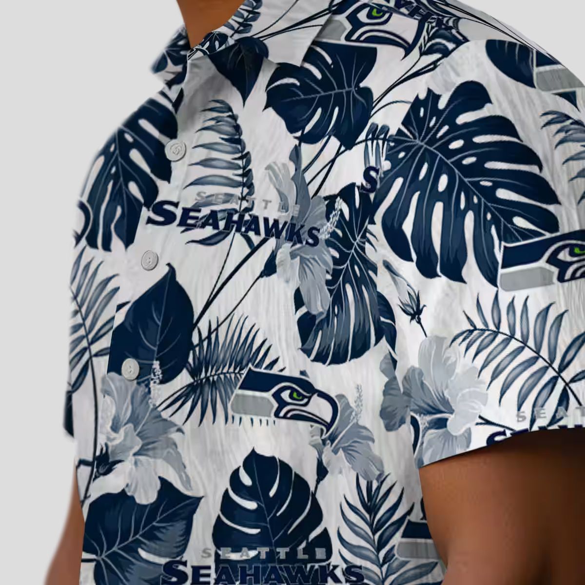 Seattle Seahawks Blue White Hawaiian Shirt, Tropical Plants NFL Fan Beach Shirt