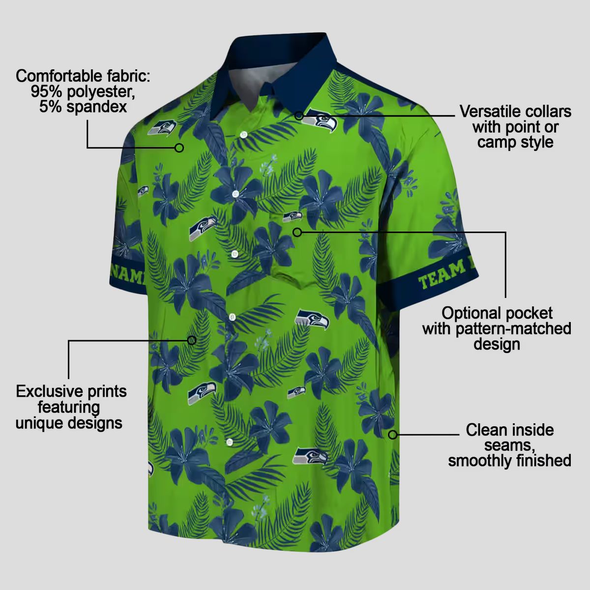 Seattle Seahawks Botanical Hawaiian Shirt, Custom Green Aloha NFL Outfit
