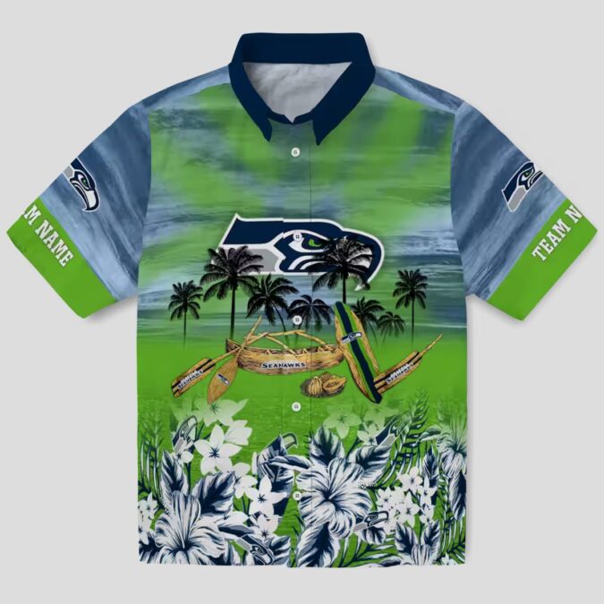 Seattle Seahawks Canoe Blue Hawaiian Shirt, Personalized NFL Summer Outfit