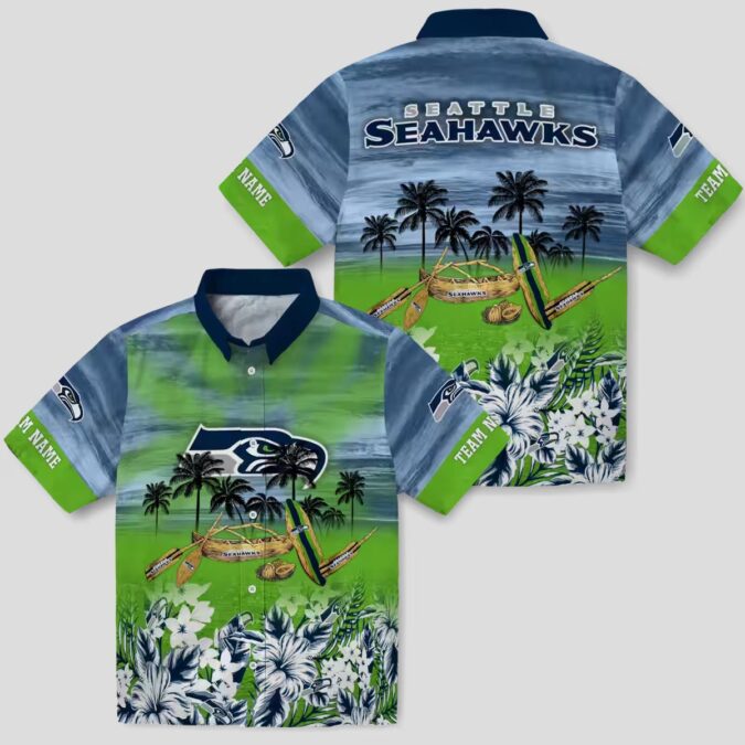Seattle Seahawks Canoe Blue Hawaiian Shirt, Personalized NFL Summer Outfit