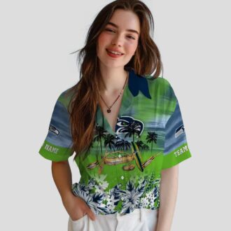 Seattle Seahawks Canoe Blue Hawaiian Shirt, Personalized NFL Summer Outfit
