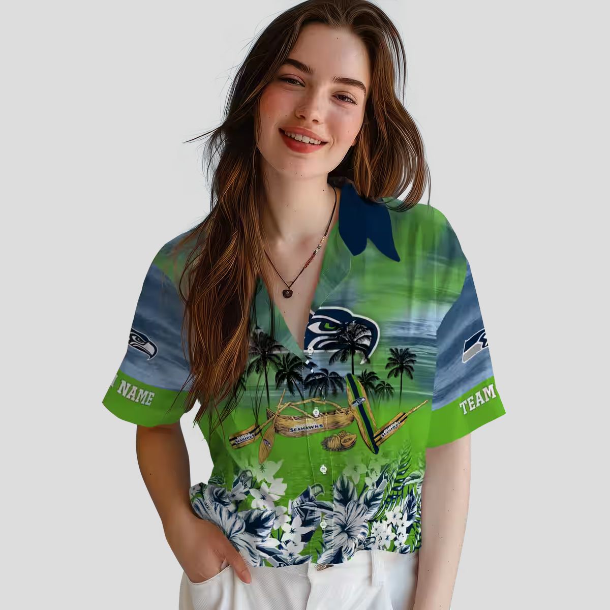 Seattle Seahawks Canoe Blue Hawaiian Shirt, Personalized NFL Summer Outfit