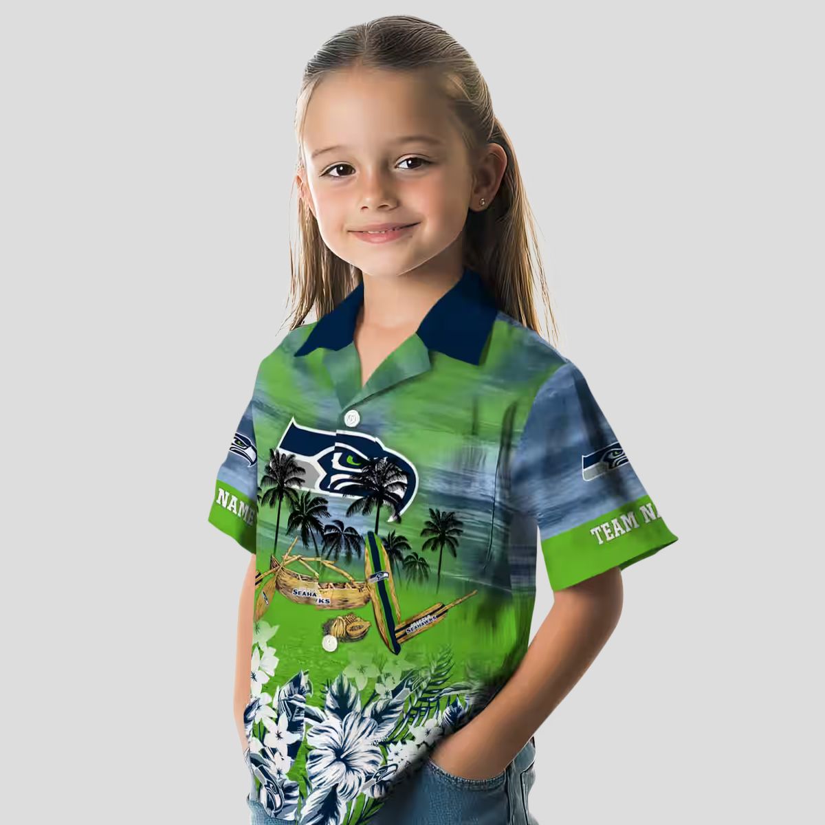 Seattle Seahawks Canoe Blue Hawaiian Shirt, Personalized NFL Summer Outfit