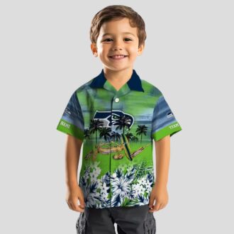 Seattle Seahawks Canoe Blue Hawaiian Shirt, Personalized NFL Summer Outfit
