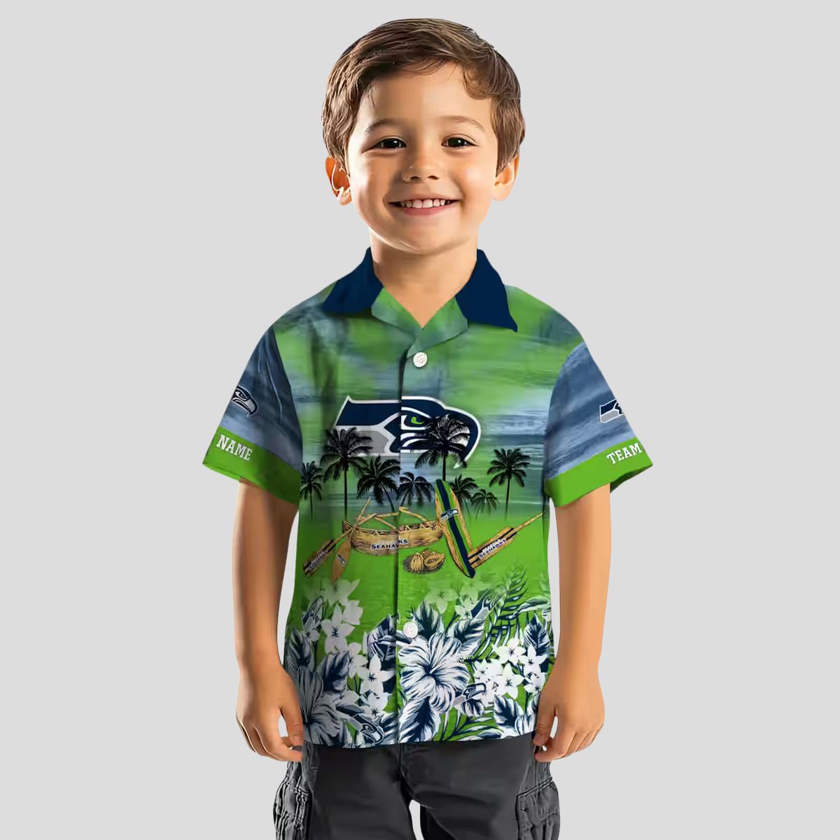 Seattle Seahawks Canoe Blue Hawaiian Shirt, Personalized NFL Summer Outfit