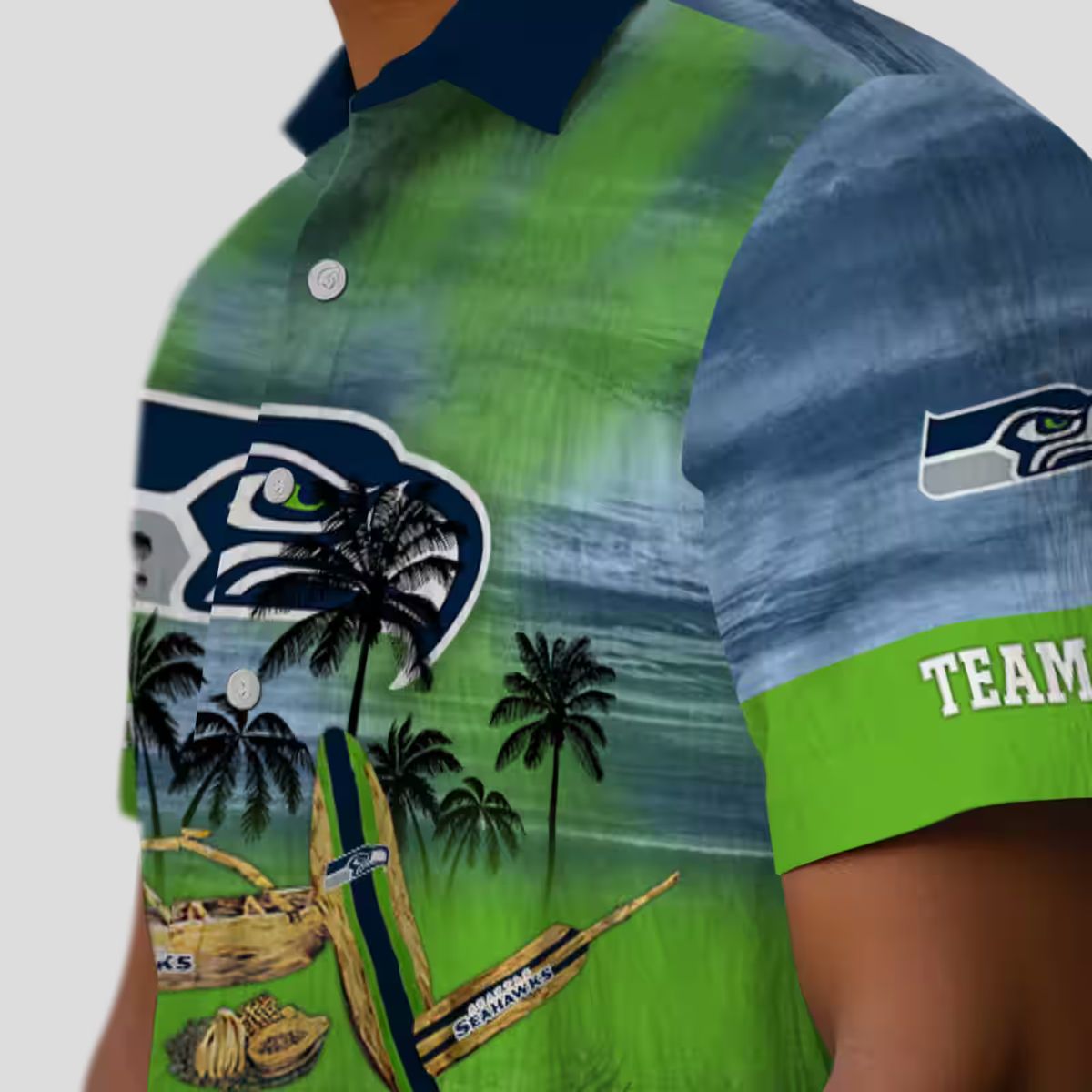 Seattle Seahawks Canoe Blue Hawaiian Shirt, Personalized NFL Summer Outfit