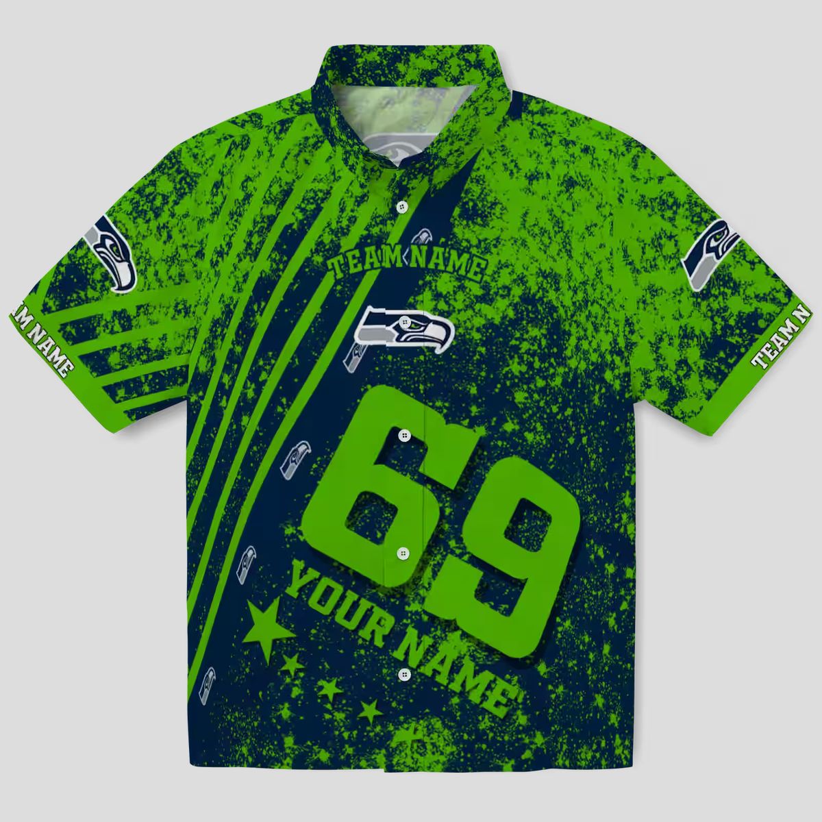 Seattle Seahawks Custom Hawaiian Shirt - Blue Star & Stripes Football Outfit