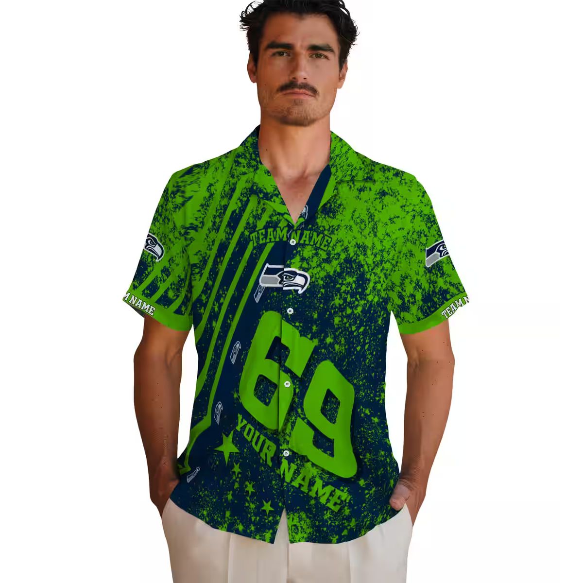 Seattle Seahawks Custom Hawaiian Shirt - Blue Star & Stripes Football Outfit