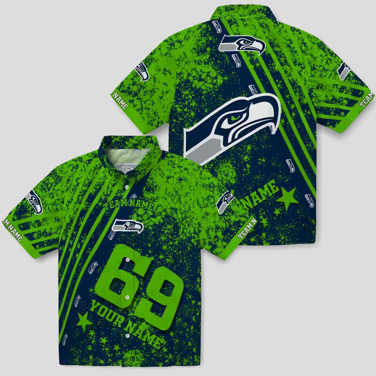 Seattle Seahawks Custom Hawaiian Shirt - Blue Star & Stripes Football Outfit
