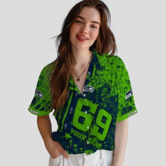 Seattle Seahawks Custom Hawaiian Shirt - Blue Star & Stripes Football Outfit