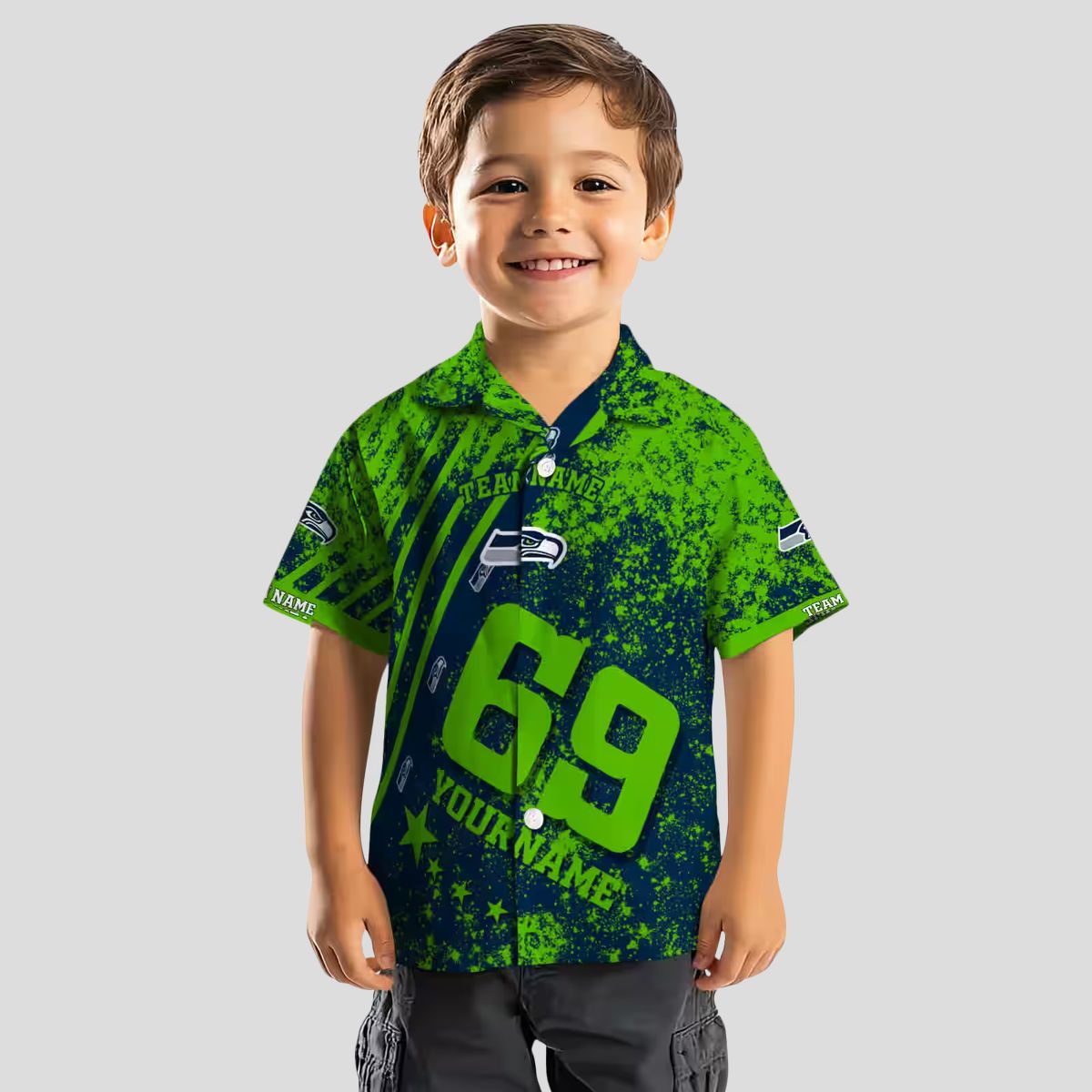 Seattle Seahawks Custom Hawaiian Shirt - Blue Star & Stripes Football Outfit