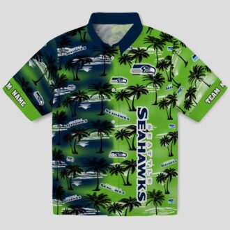 Seattle Seahawks Custom Hawaiian Shirt, Blue Palm Silhouettes Aloha NFL Fan Apparel