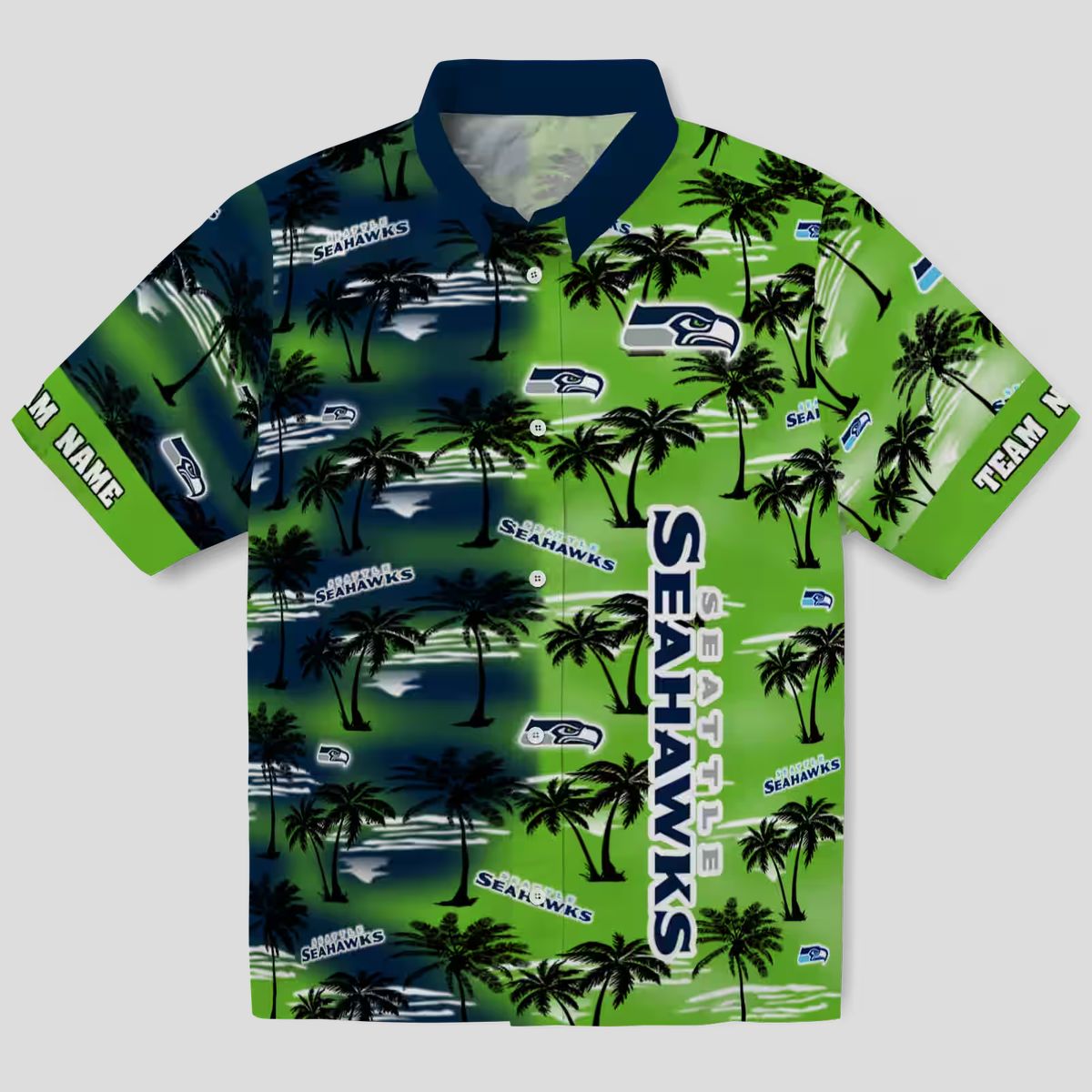 Seattle Seahawks Custom Hawaiian Shirt, Blue Palm Silhouettes Aloha NFL Fan Apparel