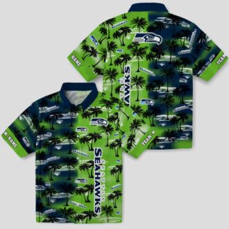 Seattle Seahawks Custom Hawaiian Shirt, Blue Palm Silhouettes Aloha NFL Fan Apparel
