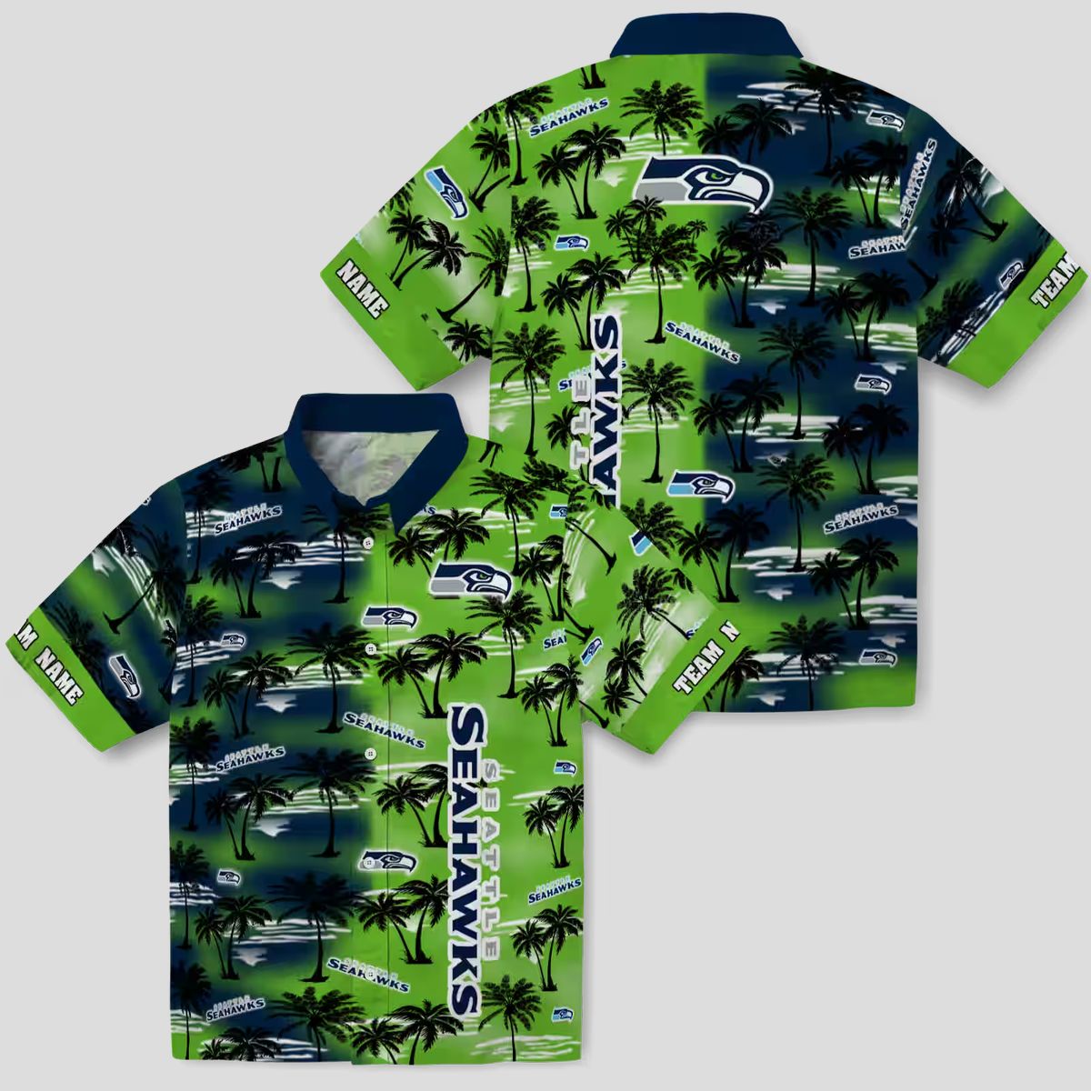 Seattle Seahawks Custom Hawaiian Shirt, Blue Palm Silhouettes Aloha NFL Fan Apparel