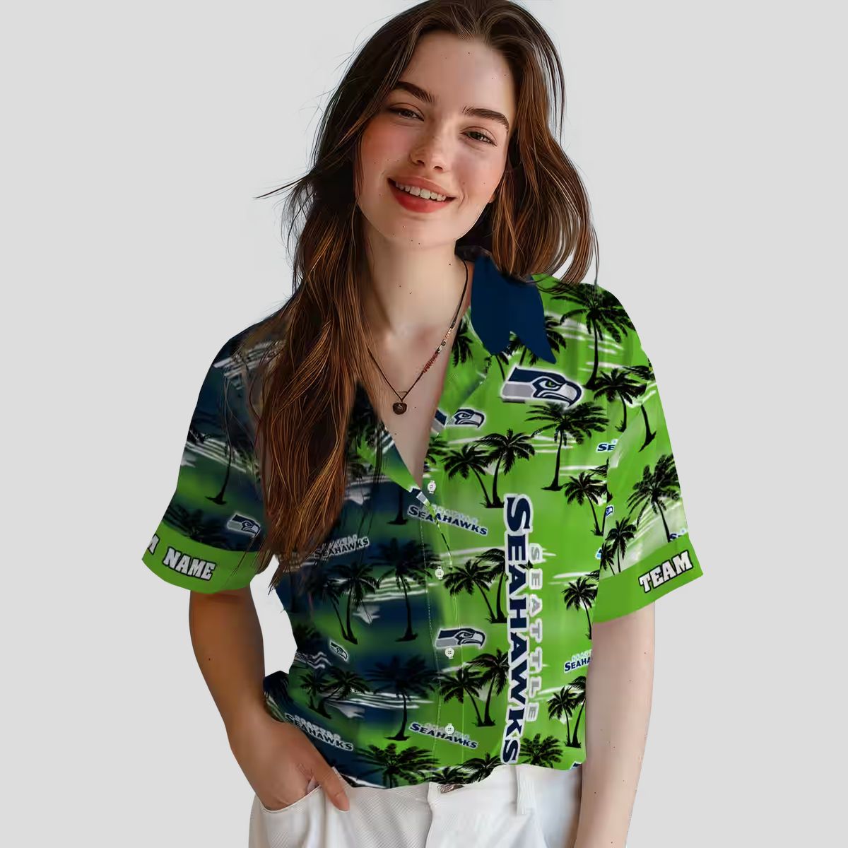 Seattle Seahawks Custom Hawaiian Shirt, Blue Palm Silhouettes Aloha NFL Fan Apparel
