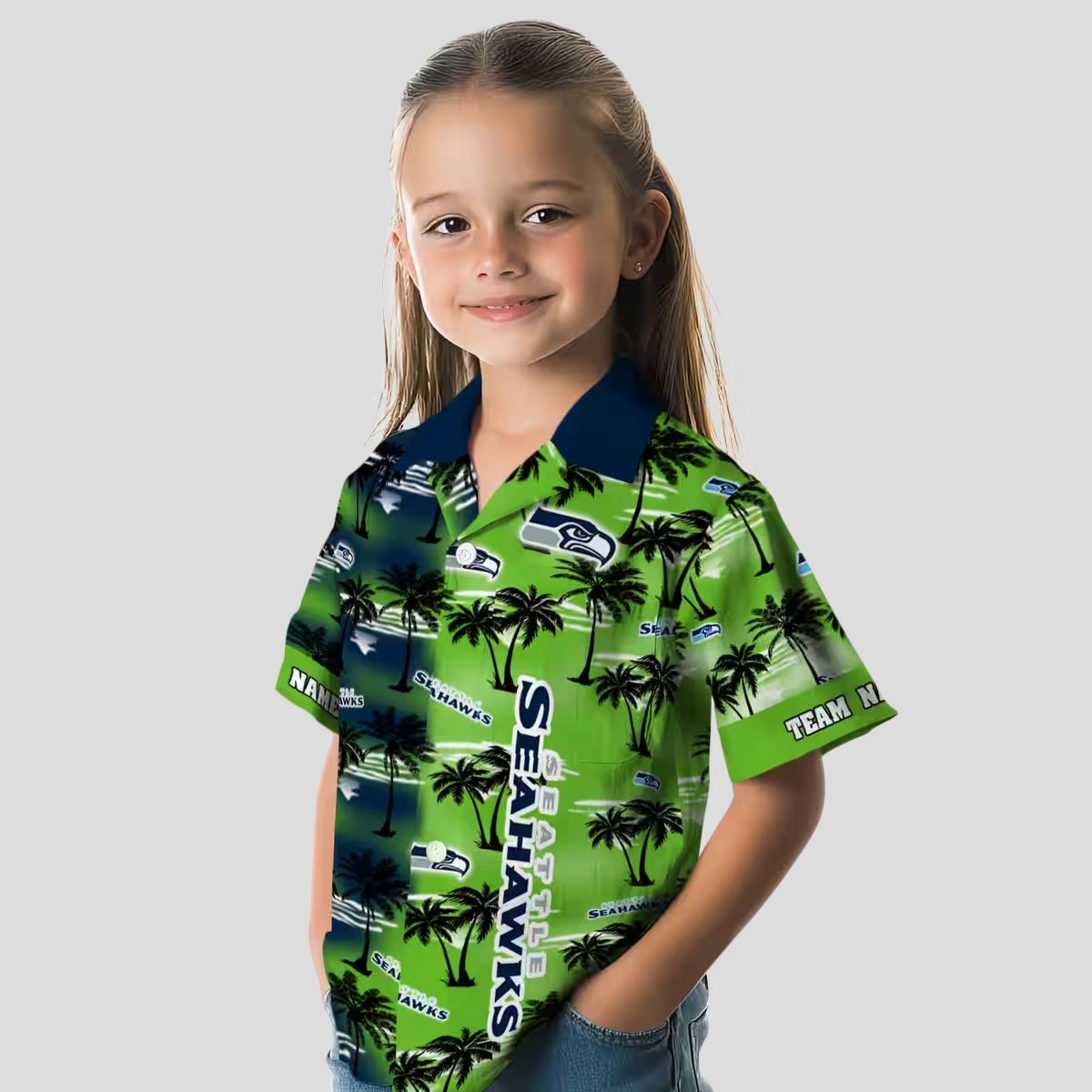Seattle Seahawks Custom Hawaiian Shirt, Blue Palm Silhouettes Aloha NFL Fan Apparel