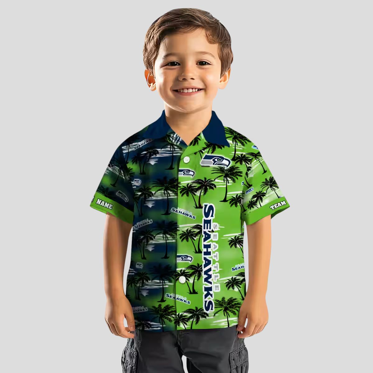 Seattle Seahawks Custom Hawaiian Shirt, Blue Palm Silhouettes Aloha NFL Fan Apparel