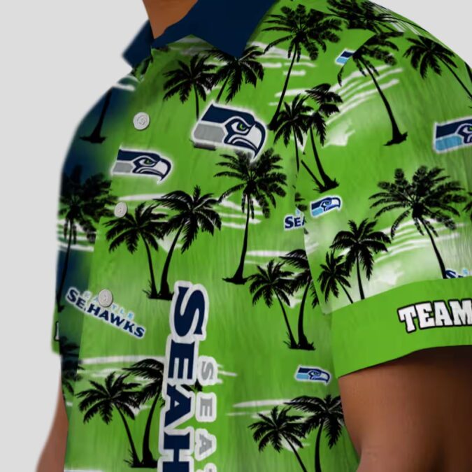 Seattle Seahawks Custom Hawaiian Shirt, Blue Palm Silhouettes Aloha NFL Fan Apparel