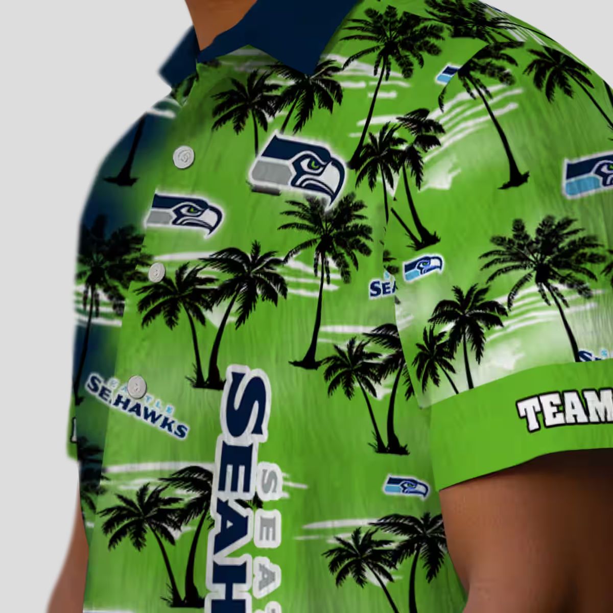 Seattle Seahawks Custom Hawaiian Shirt, Blue Palm Silhouettes Aloha NFL Fan Apparel