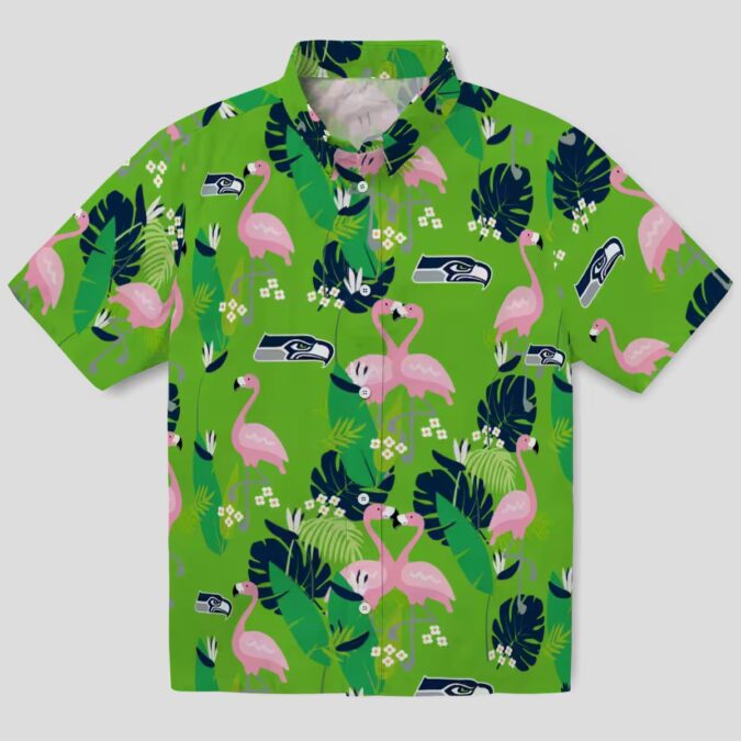 Seattle Seahawks Flamingo Tropical Blue Shirt - NFL Summer Hawaiian Style