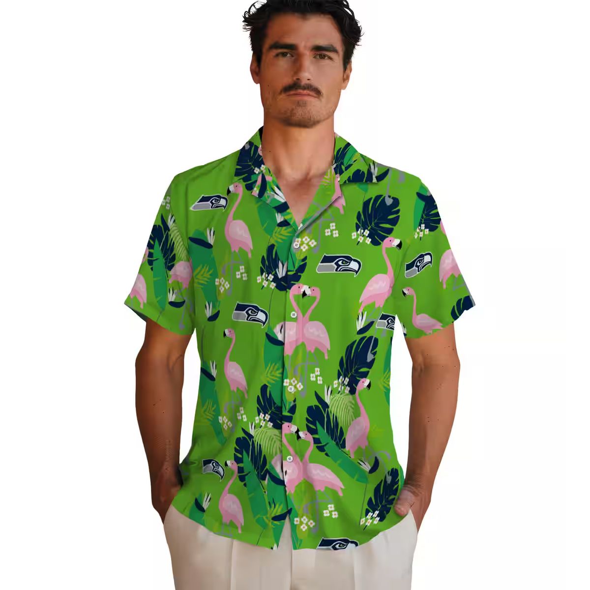 Seattle Seahawks Flamingo Tropical Blue Shirt - NFL Summer Hawaiian Style