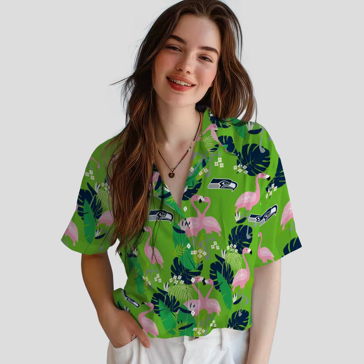 Seattle Seahawks Flamingo Tropical Blue Shirt - NFL Summer Hawaiian Style