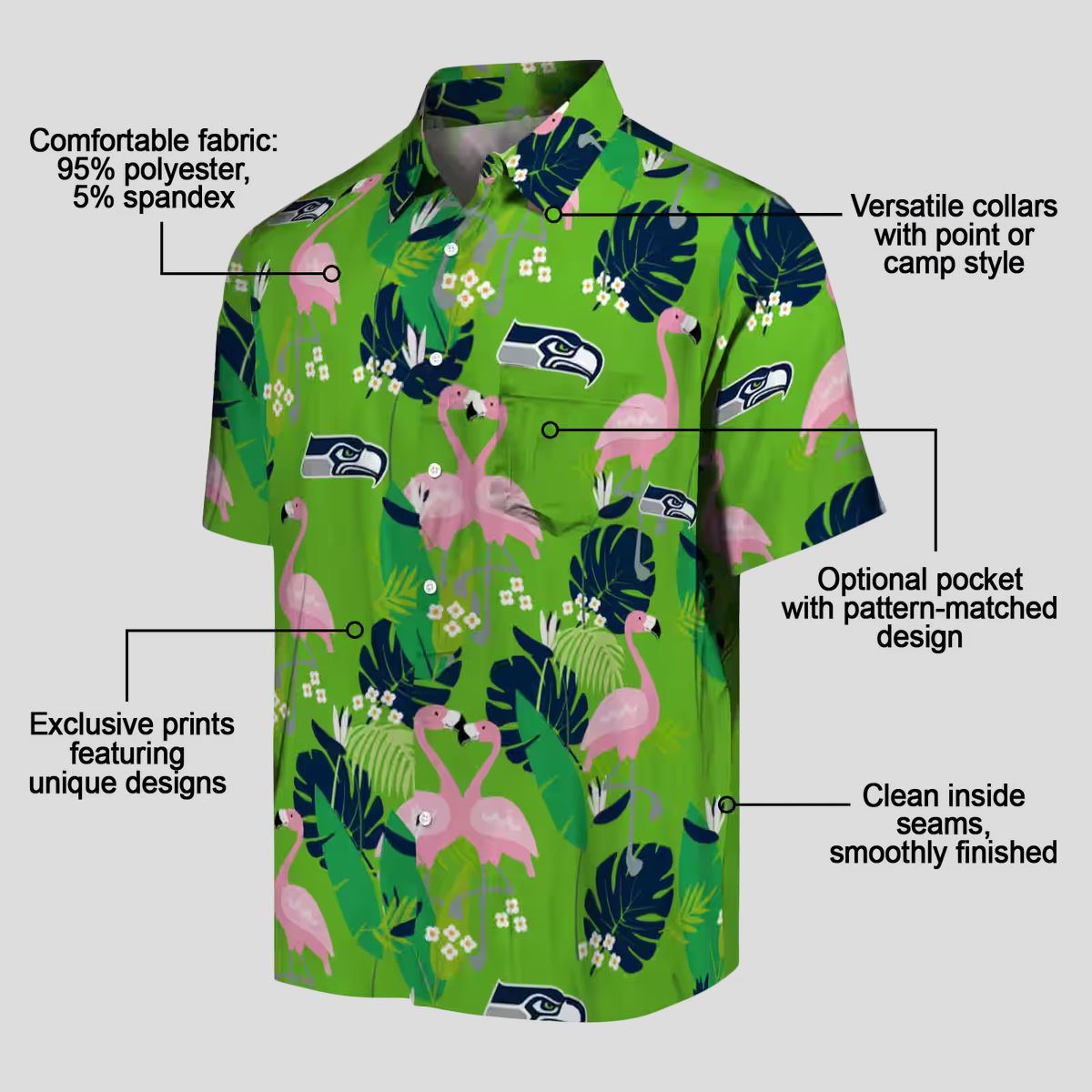 Seattle Seahawks Flamingo Tropical Blue Shirt - NFL Summer Hawaiian Style