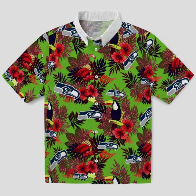 Seattle Seahawks Floral Aloha Hawaiian Shirt - Toucan & Floral Summer Outfit