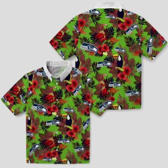 Seattle Seahawks Floral Aloha Hawaiian Shirt - Toucan & Floral Summer Outfit