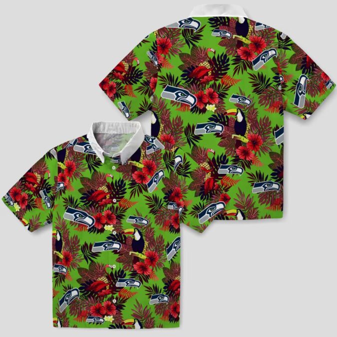 Seattle Seahawks Floral Aloha Hawaiian Shirt - Toucan & Floral Summer Outfit