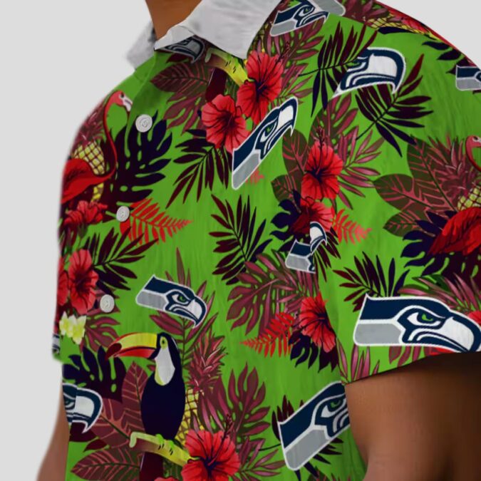 Seattle Seahawks Floral Aloha Hawaiian Shirt - Toucan & Floral Summer Outfit