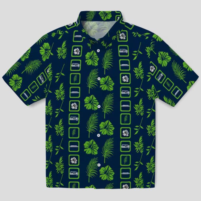 Seattle Seahawks Floral Blue Aloha Shirt, Tropical Hawaiian Game Day Wear