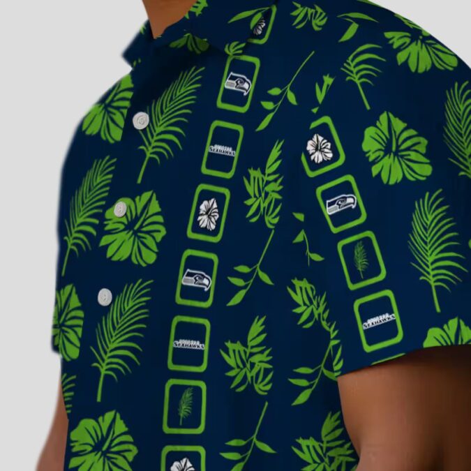 Seattle Seahawks Floral Blue Aloha Shirt, Tropical Hawaiian Game Day Wear