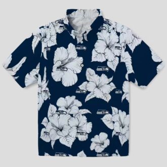 Seattle Seahawks Game Day Hawaiian Shirt - Hibiscus Blooms Tropical Apparel