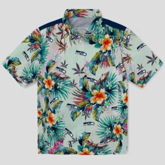 Seattle Seahawks Green Foliage Hawaiian Shirt, Tropical Aloha NFL Summer Outfit