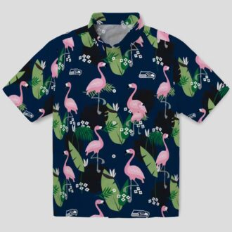 Seattle Seahawks Hawaiian Button Up Shirt, Tropical Flamingo & Leaf NFL Fan Gifts