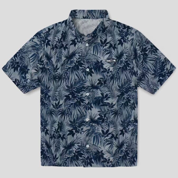 Seattle Seahawks Hawaiian Shirt, Tropical Leafy Blue NFL Fan Gear