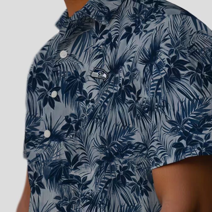 Seattle Seahawks Hawaiian Shirt, Tropical Leafy Blue NFL Fan Gear